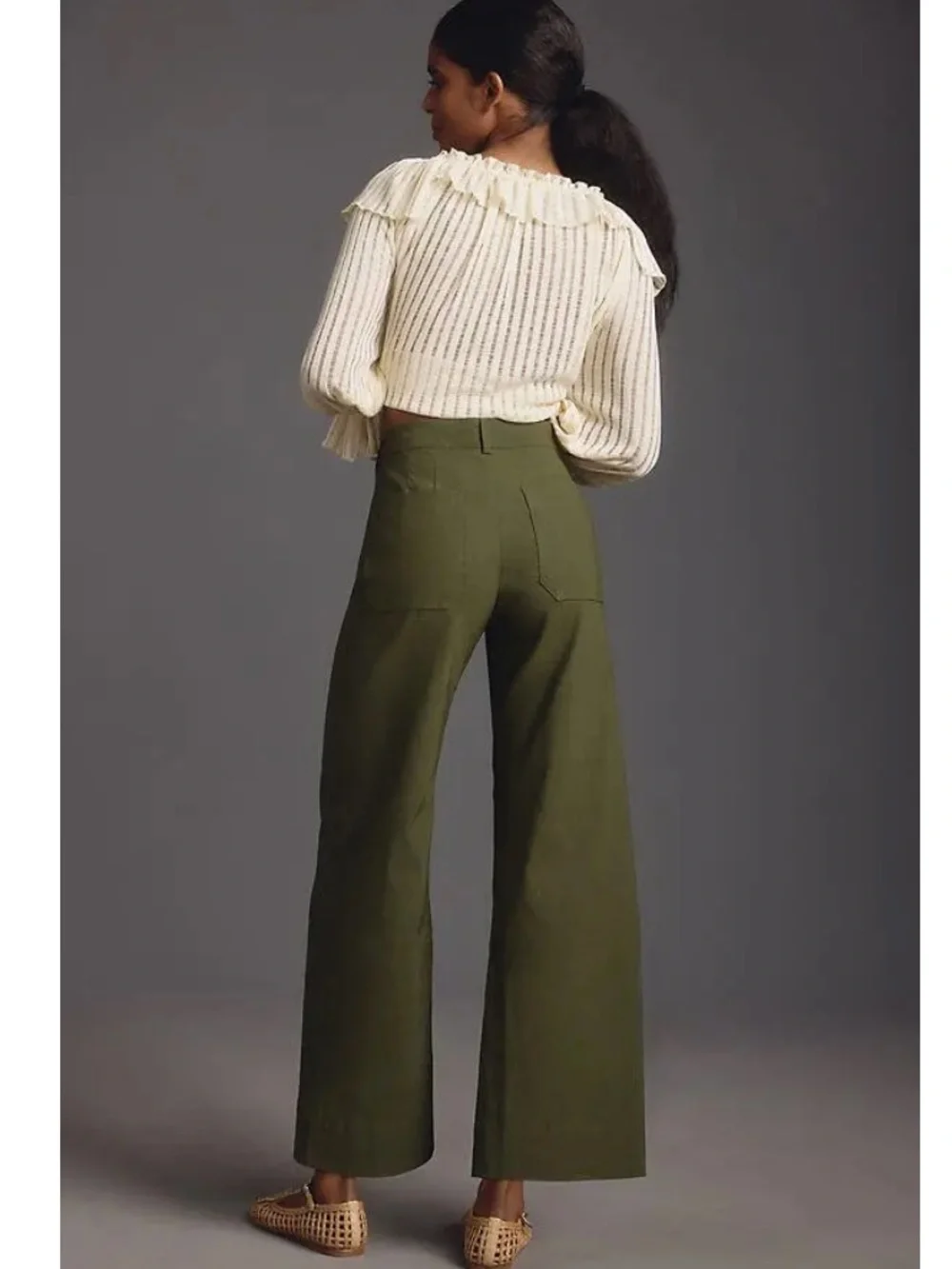 Maeve Anthropologie Ettie High-Rise Crop Wide-Leg Pants Green Size 34 Linen Boho - Picture 10 of 11
